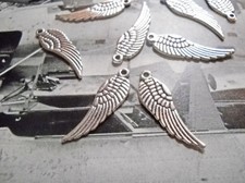 4 Angel Wing Charms Antiqued Silver 30mm 2 Sided Wholesale Charms