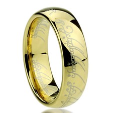 Men's 6mm Stainless Steel 316L Ring Laser Lord of Rings Yellow Color Band