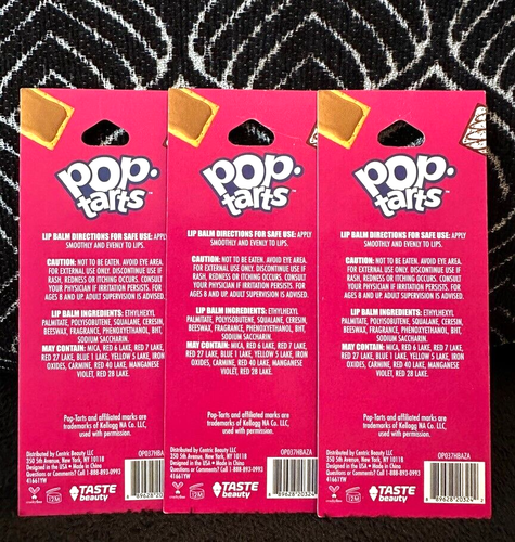 3pk TASTE BEAUTY POP TARTS FROSTED CHERRY FLAVORED FUN LIP BALM CHAPSTICK LOT - Picture 3 of 7