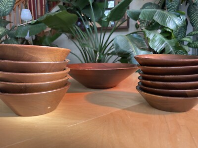 Set of 12 Vermillion Walnut 6  Vintage Salad Bowls Nice Condition Rare Lot USA