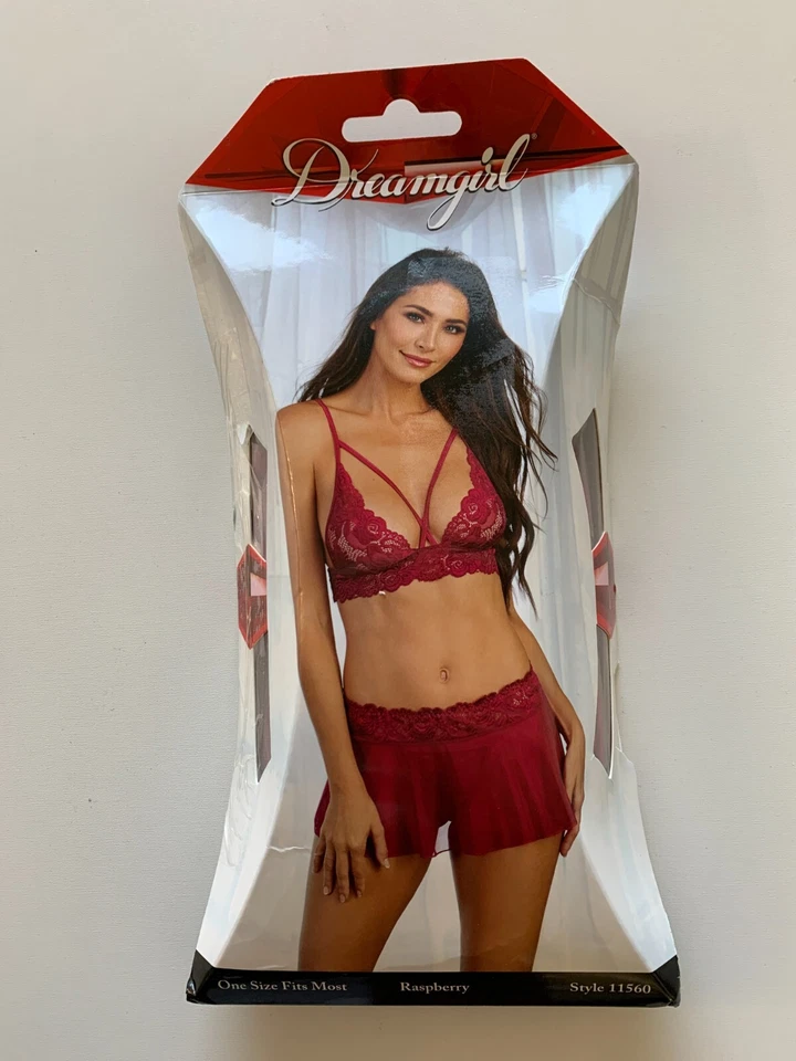 Dreamgirl Talla OS Galón Encaje Bralette Malla Falda y Tanga Conjunto de 3 piezas 11560 Foto 3 de 4