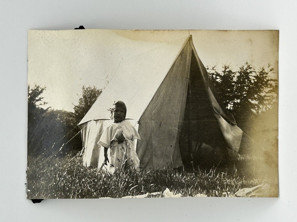 Antique Photo Cute Little Girl Camping Canvas Tent Adventure eBay