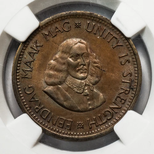 VERY RARE UNCIRCULATED 1962 South Africa Bronze 1/2 Cent - HernA9 - NGC MS-62