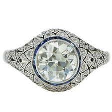2Ct Round Cut White Blue Bezel Set CZ Art Deco Ring In 925 Sterling Silver
