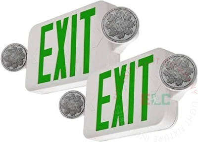 LIGHT FIXTURE INDUSTRIES LFI Lights | Green LED Exit Sign Emergency Light Combo | 2Pack COMBOJR2-G-W-BB-2