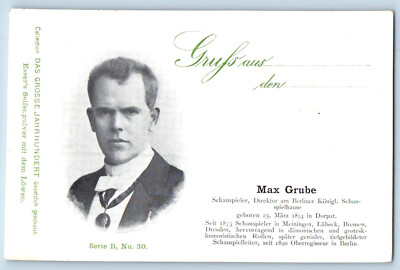 Berlin Germany Postcard Max Grube Actor Director of Royal Theater c1905 Unposted