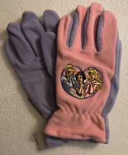 Disney Princess Embroidered Fleece Gloves Pink & Purple Young Girls One Size NWT