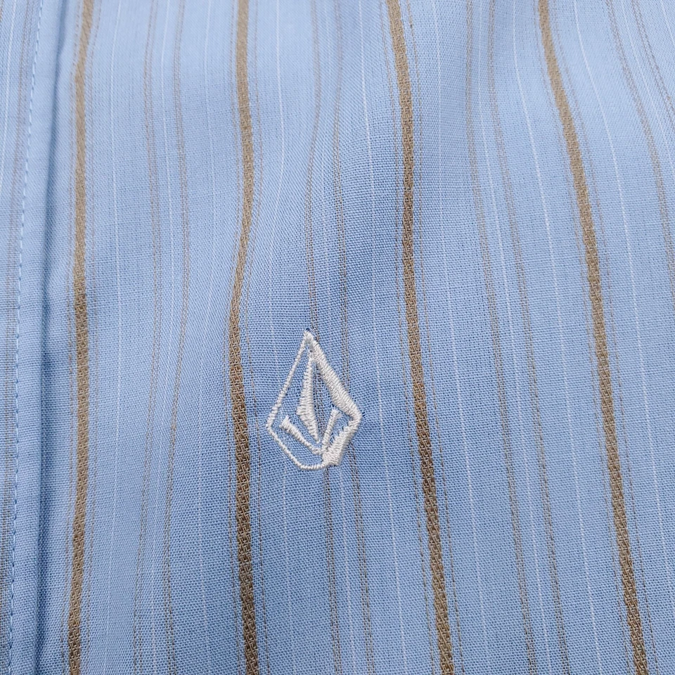 Volcom Shirt Mens Large Blue Gray Striped Highway Tailored Double Button Mitered - Image 3 of 4