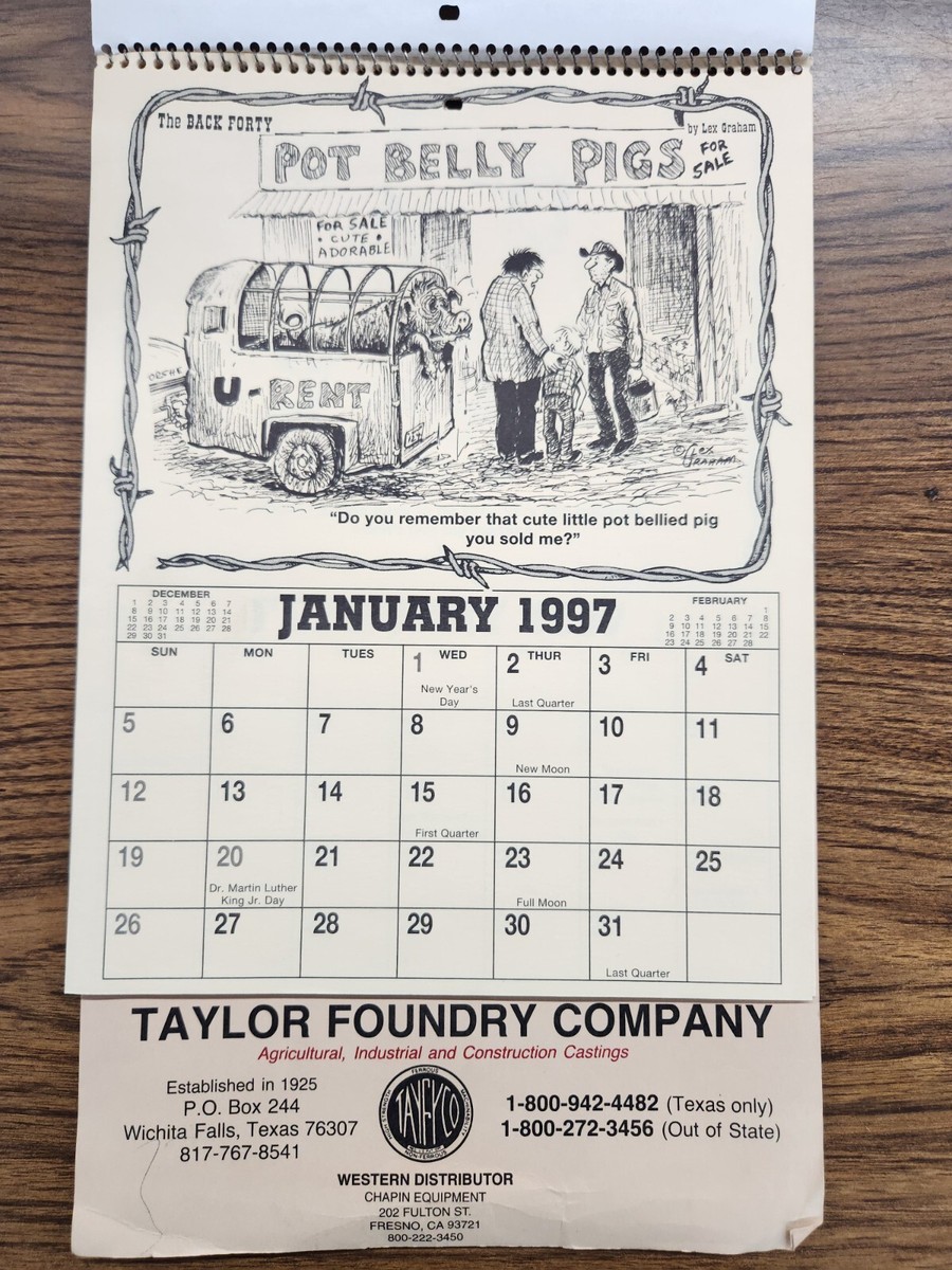 The Back Forty by Lex Graham 1997 2025 Calendar Works for 2025