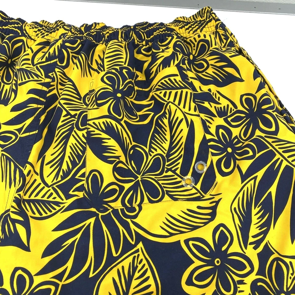 Chaps Hawaiian Mens XL Swim Trunks Yellow Black Tropical Drawstring Mesh Lining - Image 3 of 4
