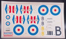 Eastern Express | No. 72256 | 1:72 Heavy Bomber Vickers Vimy Decals