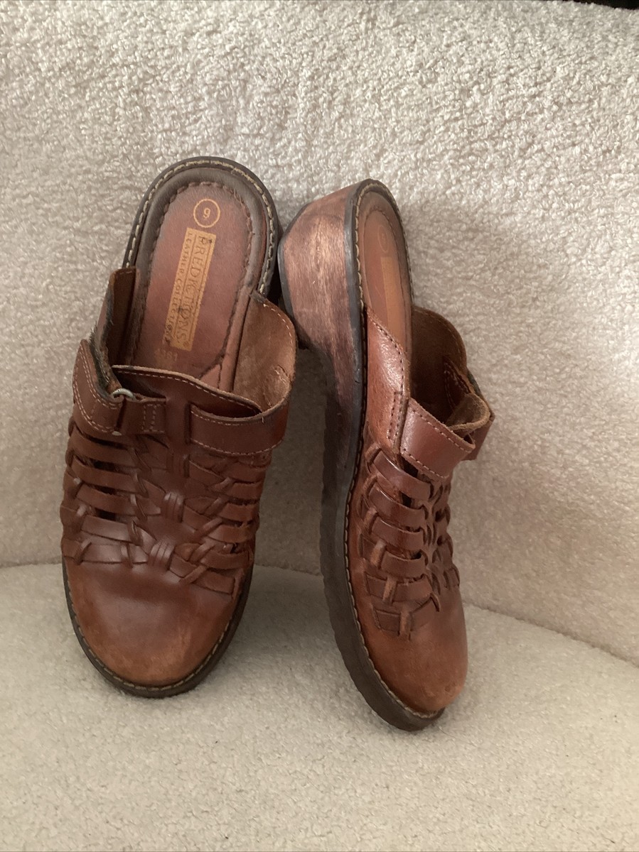 Vintage 90s Y2K Predictions Woven Brown Leather Mules Clogs Sz 9