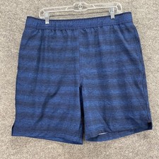 Speedo Swim Shorts Trunks Men L Blue Striped Mid Rise Drawstring Pockets