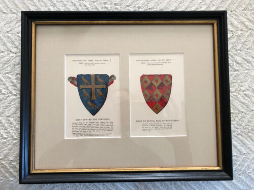 Two x Framed pair of vintage coat of arms postcards from Westminster Abbey - Picture 2 of 9