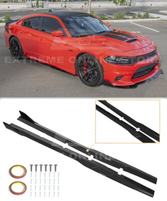 Side Skirts Panels For 15-Up Dodge Charger SRT Track Style Painted GLOSSY BLACK