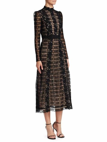 GIAMBATTISTA VALLI Black Nude Floral Lace Sheer Sleeve Cocktail Dress 10 = 46IT - Picture 6 of 11