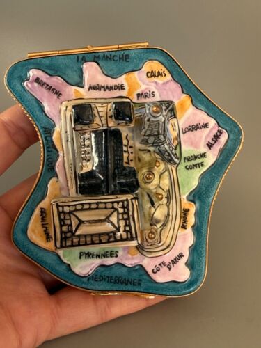 VTG Limoges France Deco Peint Main Porcelain Paris Trinket Box Map Notre Dame - Picture 18 of 18