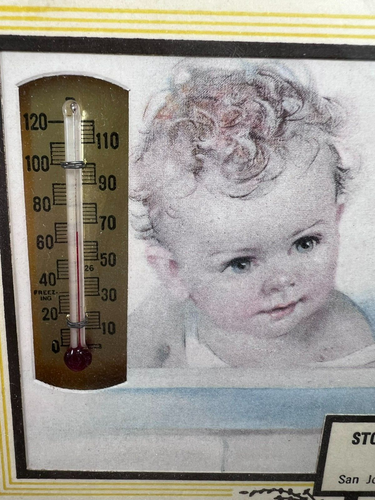 Thermometer Baby and Fly Catcher Bird thistle 4 X 5 1957 Drive in Dairy Calendar - Picture 5 of 13