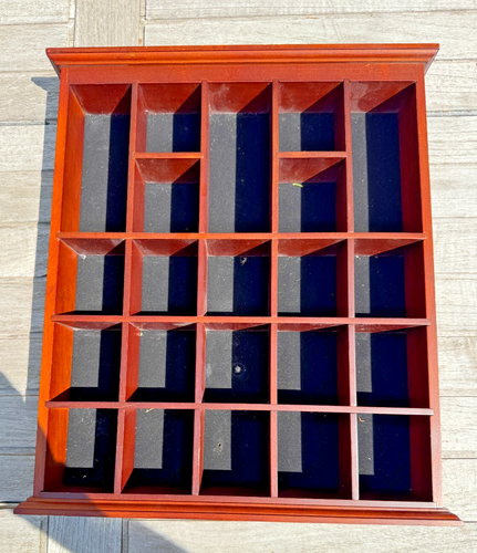 Display Case Trinket-Curio Shadowbox Wood, 17.5”x13.5” 22 Slot, shelf or wall
