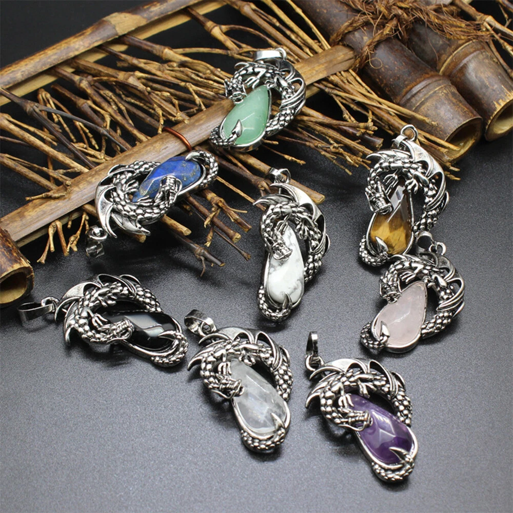 Natural Stone Dragon Pendant Crystal Quartz Chakra Jewellery Healing Reiki Gift