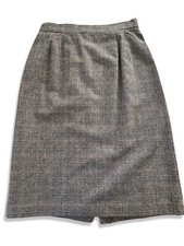 VTG Sag Harbor Women's Sz 14 Wool Blend Plaid Knee Length Skirt Red Blue Blk USA
