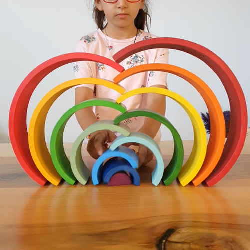 Rainbow Stacking Building Blocks Autism Educational Montessori Grimms Wooden Toy - Video 1 of 1