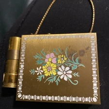 Vtg  Gold Tone Lipstick  Cigarette Makeup Case Nice Shape 3.5” x 2.5” MCM Chain