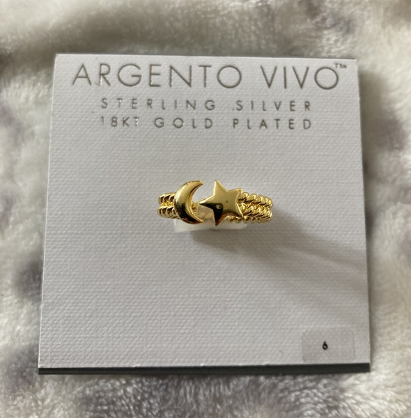 Alternate view of Argento Vivo Women's Sterling Silver 18-kt Gold-plated Ring~star Moon~sz New