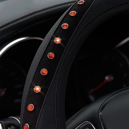15''Car Steering Wheel Cover PU Leather Bling Rhinestone Protect Accessories *- - Picture 7 of 17