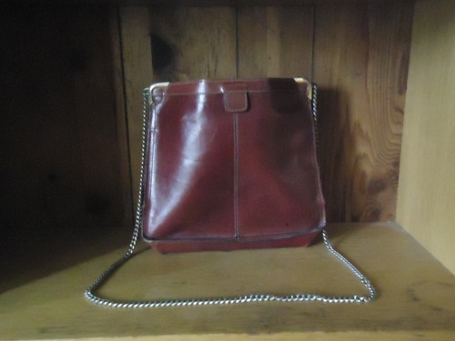 Borsa a mano vintage Phillippe in pelle bordeaux tracolla catena usata - Foto 3 di 6