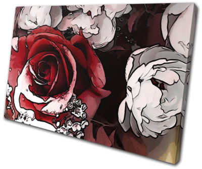 Rose Love Flowers Illustration Floral SINGLE Leinwand Kunst Bild drucken