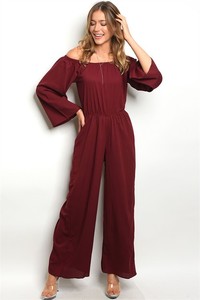 burgundy jumpsuit with sleeves