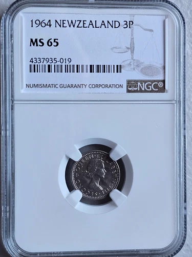 New Zealand 3 Pence 1964 NGC MS 65