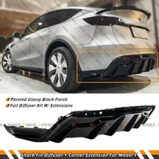 BLACK SHARK FIN REAR BUMPER DIFFUSER W/ EXTENSIONS FOR 2020-2024 TESLA MODEL Y