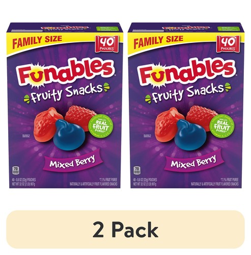 (2 pack) Funables Fruity Snacks, Mixed Berry, Flavored Snacks, 32 oz 40 ct