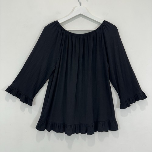 Threadz Top Women L Black Elastic Boat Neck Viscose Blend Casual - Picture 2 of 9