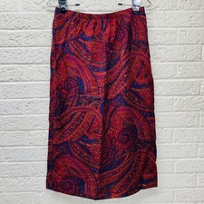 VTG  Red  Blue Paisley Sz 10 Elastic Waist Pull-On Midi Skirt USA Made   VGUC  