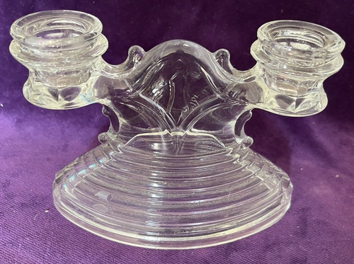 Pair of L.E. Smith Pressed Glass Art Deco Double Candle Holder Retro Classic - Picture 3 of 5