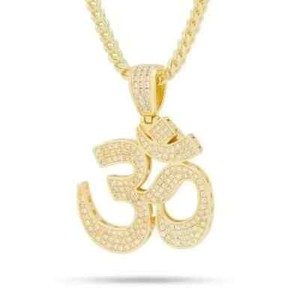 Authentic 14K Yellow Gold Plated 2Ct Round Cut Moissanite Religious Hindu OM Charm Pendant