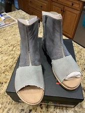 NIB, EVERYBODY B.Z.MODA Bootie Shoe - Grey Leather/Fabric, Open Toe, Flat, 38.5