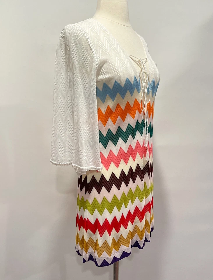 MISSONI MARE White Multicolored Chevron Knit Coverup Tunic Dress IT 38 US 2 - Image 3 of 4