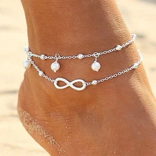 Women's Fashion Jewelry 925 Silver Plated Beads Infinity Anklet Bracelet 28-1