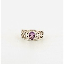 Brand New Sterling Silver 925 Filigree Band Women's Ring Oval Amethyst Bezel Set