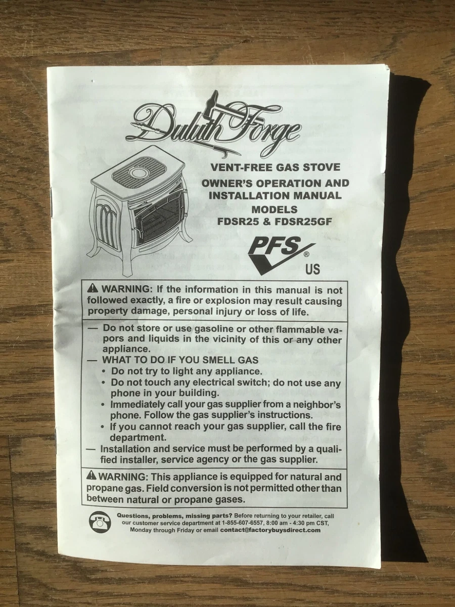 Operation/Instruction Manual for Duluth Forge Gas Stoves FDSR25 FdSR25GF |  eBay