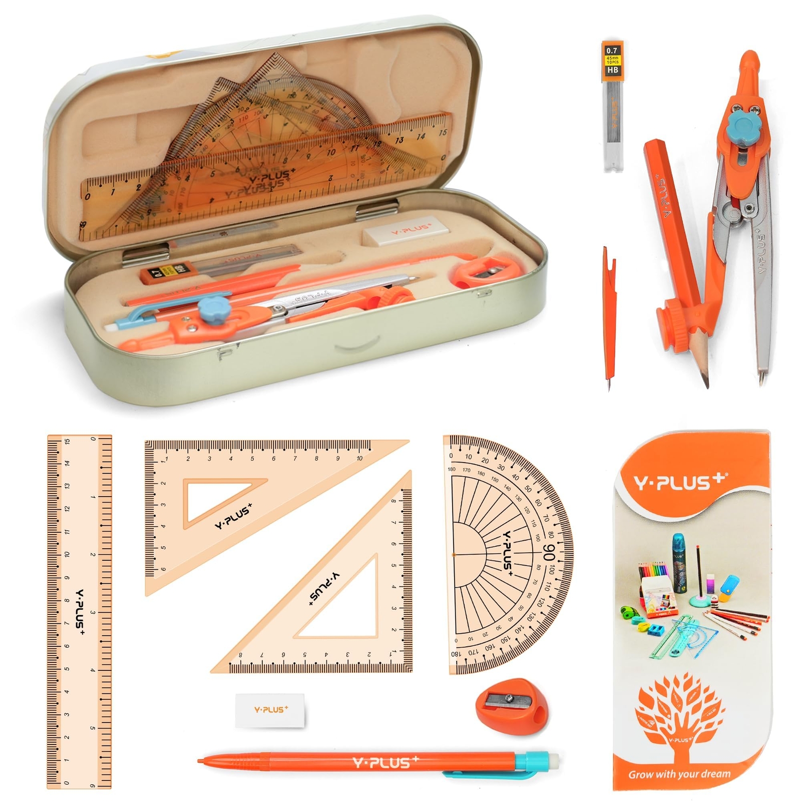 Geometry Set for Students, Math Protractor Compass with Rulers, Box of Protac...
