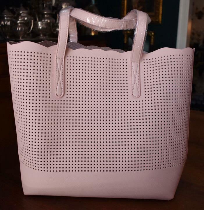 Neiman Marcus Exclusive Blush Pink Perforated Faux Leather Tote Bag New-image
