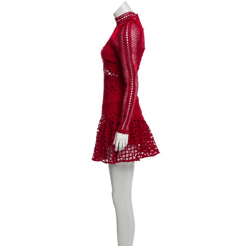 Self-Portrait Red Lace Pattern Mini Dress Size: XS | US2, UK6 | eBay