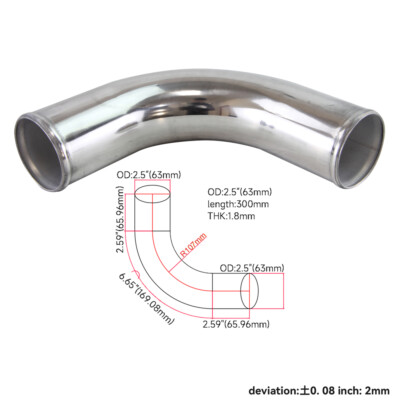 63mm 2.5'' 90 Grad Ellenbogen Aluminium Turbo Ladeluftkühler Rohr Rohrleitungen 