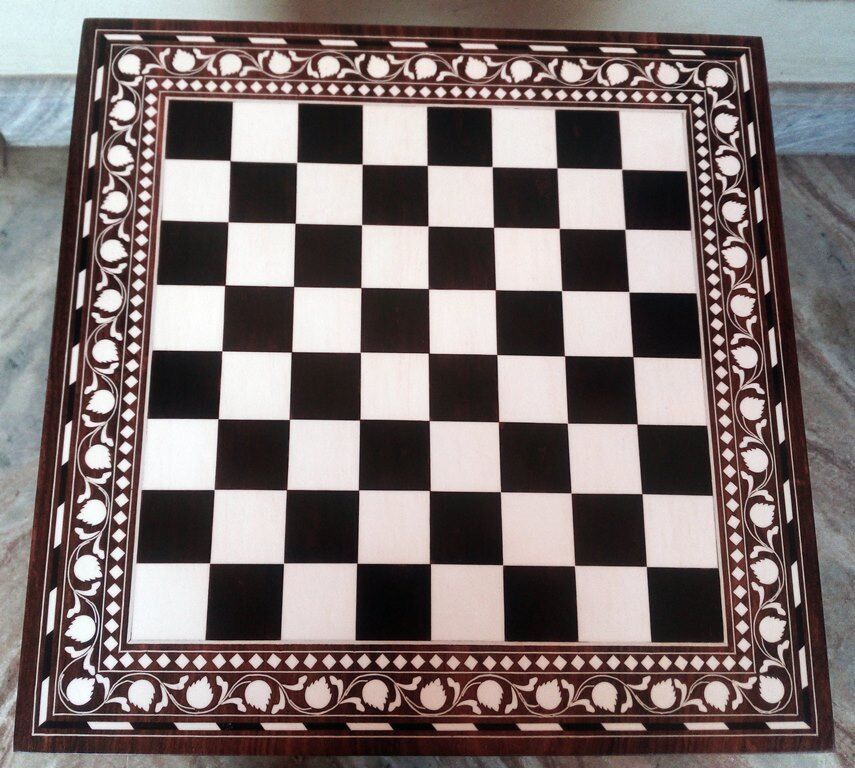 12 Chess Board Table Elephant Hand Carved Inlaid Work Square Rosewood  Foldable