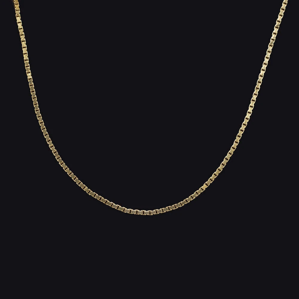 SOLID 14k YELLOW GOLD BOX CHAIN 18 INCHES 0.8m NECKLACE CLASSIC